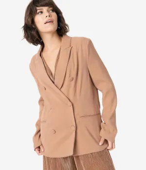 1980s Style Tan Double Breasted Long Sleeve Blazer