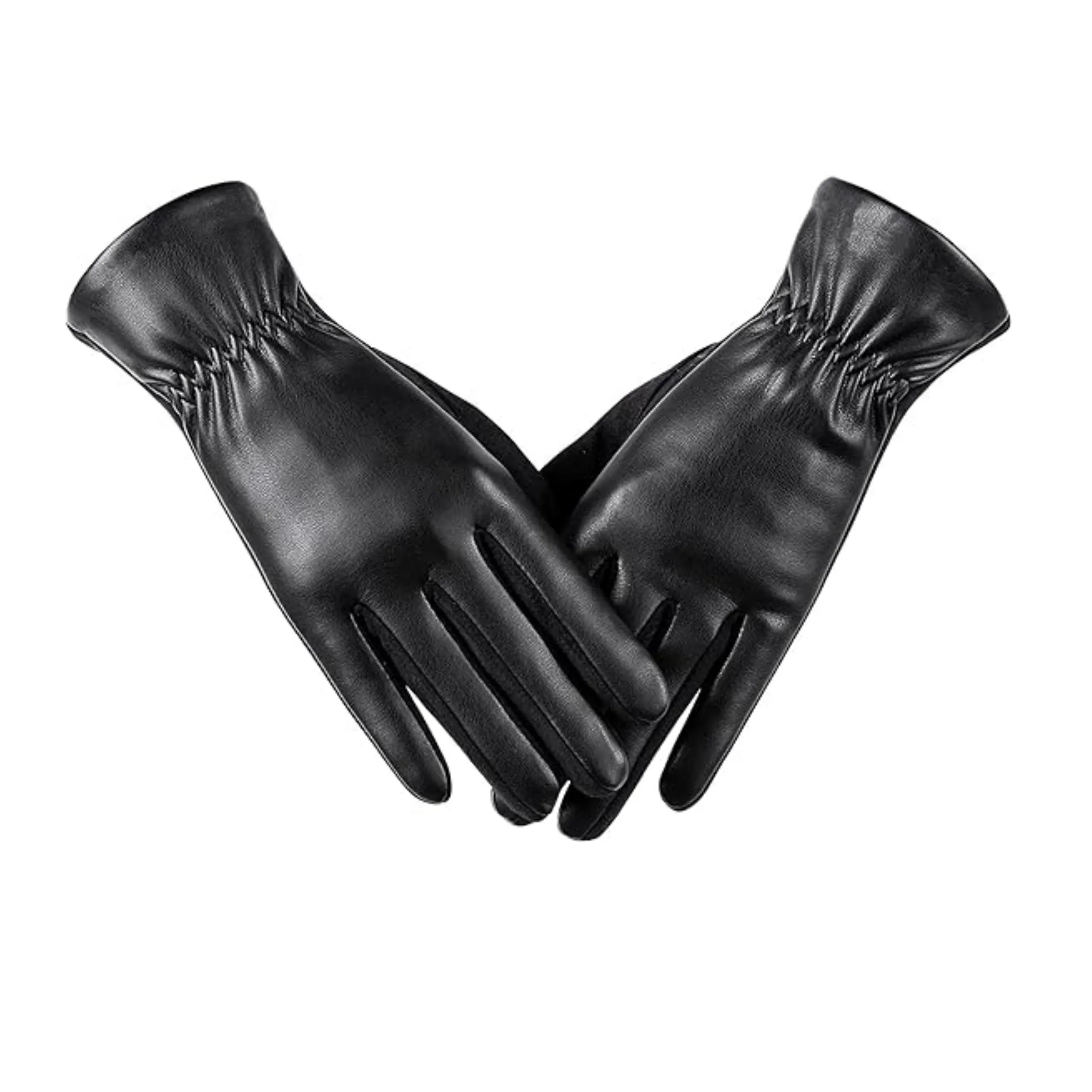 1PC Premium Faux Sheepskin PU Leather Gloves - Water-Resistant, Windproof, Warm Lining, Full Finger Touch Screen, Embroidery and Weave Details for Outdoor Cycling, Weekend Casual - Inelastic, Hand Washable, Cold Weather Protection