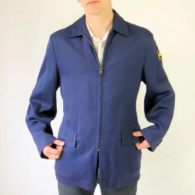 50s Rockabilly Jacket Mens Work Vintage Casual Navy Blue M/L Weathercrest VFG