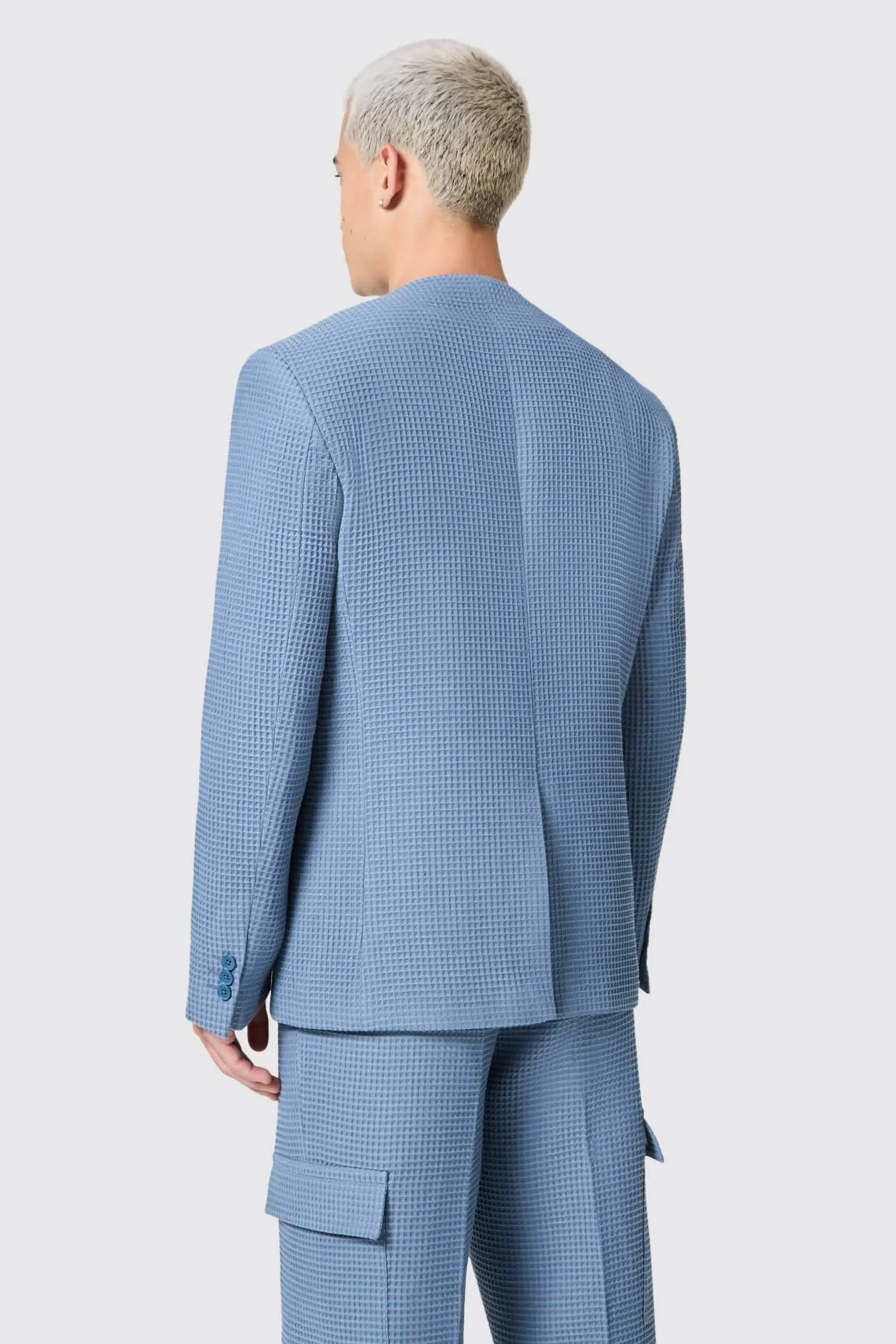 Anthony Oversized Blue Waffle Knit Cotton Jacket