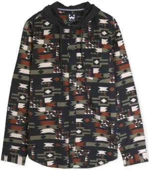 Aztec Print Hooded Flannel Shirt