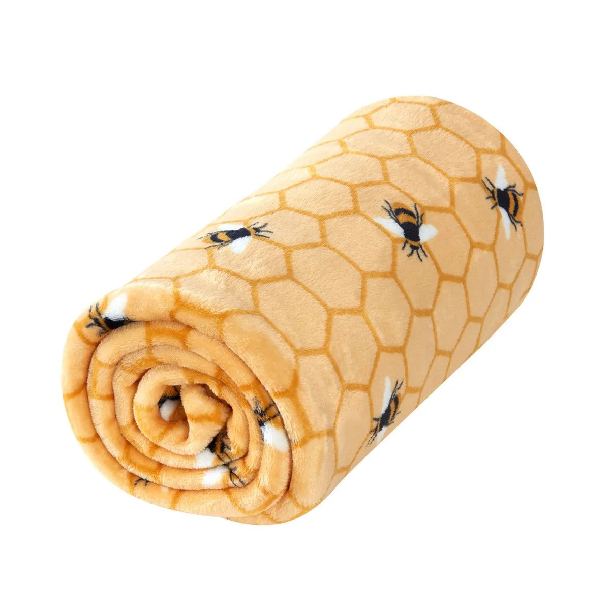 Bee Print Ochre Fleece Throw (130cm x 150cm)