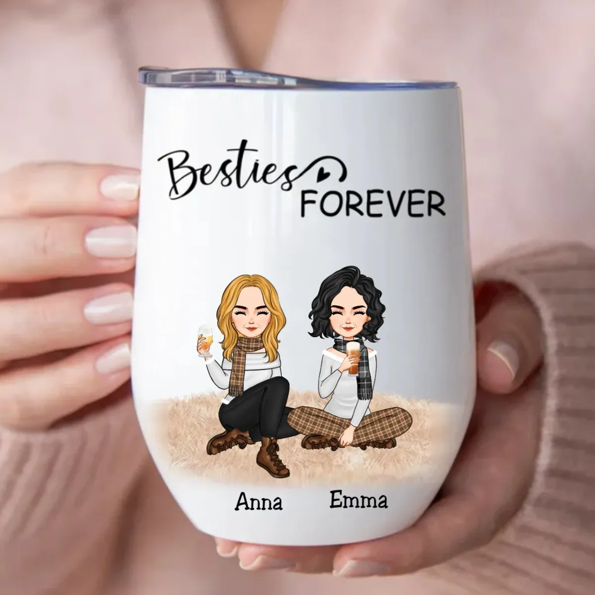 Besties - Besties Forever - Personalized Wine Tumbler (TT)