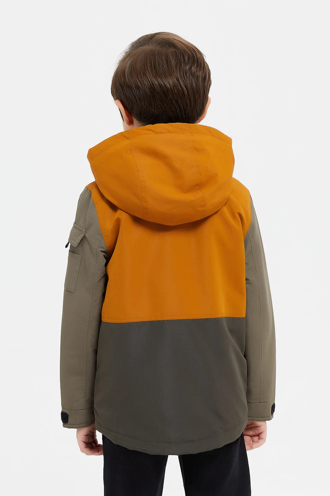 Boys Mustard And Grey Fur Lining Hooded Jacket