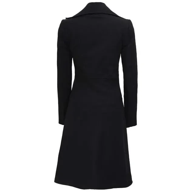 Carol Women's Elegant Black Double Breasted Long Wool Trench Coat