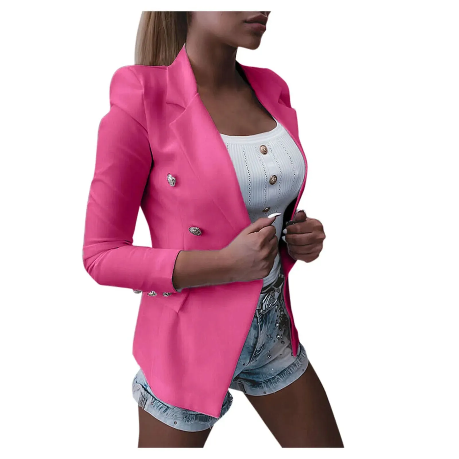 Casual Short Solid Button Plus Size Female Blazer