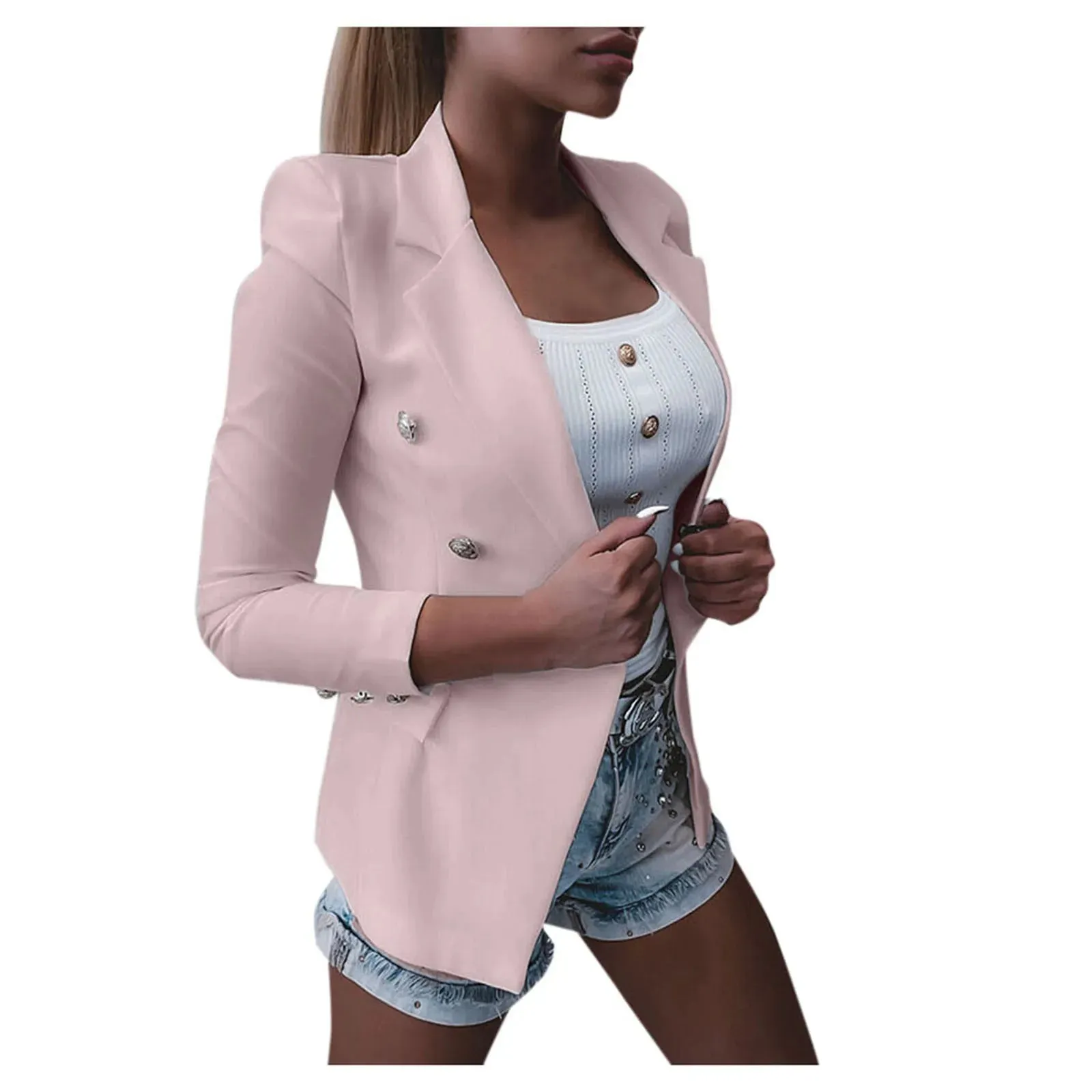 Casual Short Solid Button Plus Size Female Blazer