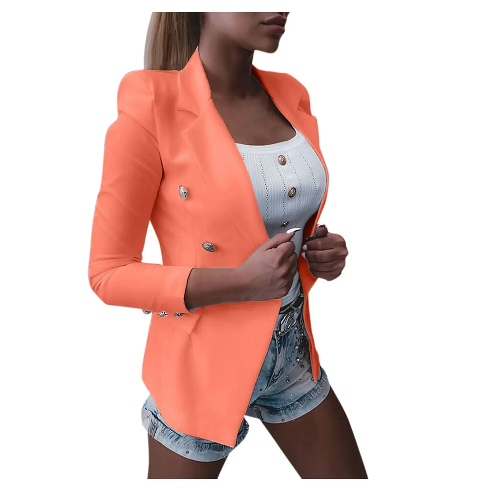 Casual Short Solid Button Plus Size Female Blazer