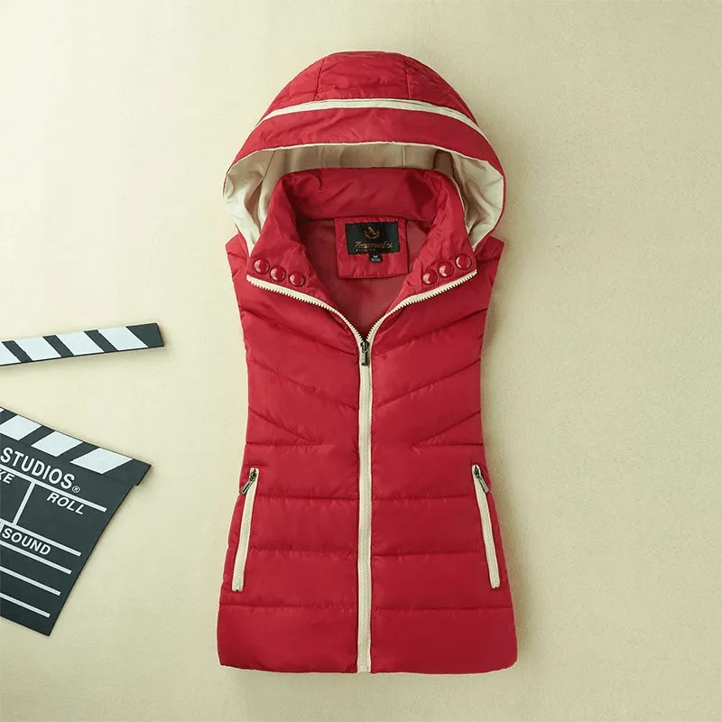 Casual Zipper Hooded Down Vest / Warm Sleeveless Jacket for Women - SF0068