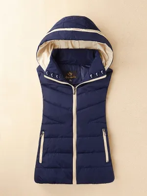 Casual Zipper Hooded Down Vest / Warm Sleeveless Jacket for Women - SF0068