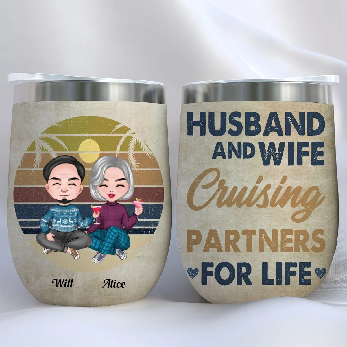 Couple - Husband And Wife Cruising Partners For Life - Personalized Wine Tumbler