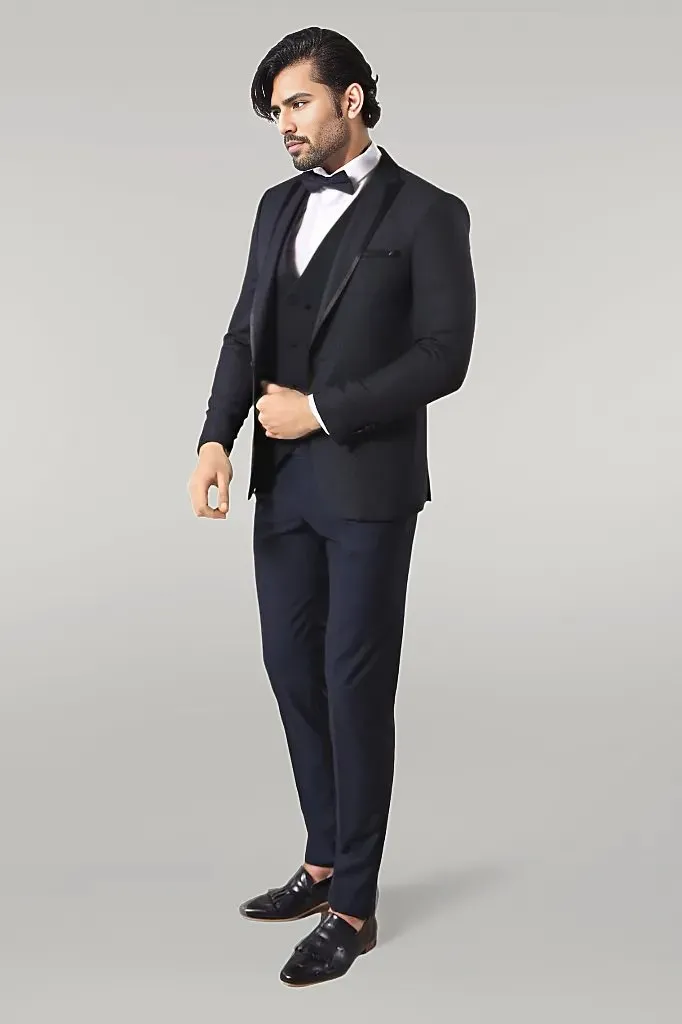 Dot Patterned Vested Dark Blue Wedding Suit | Wessi - Wessi