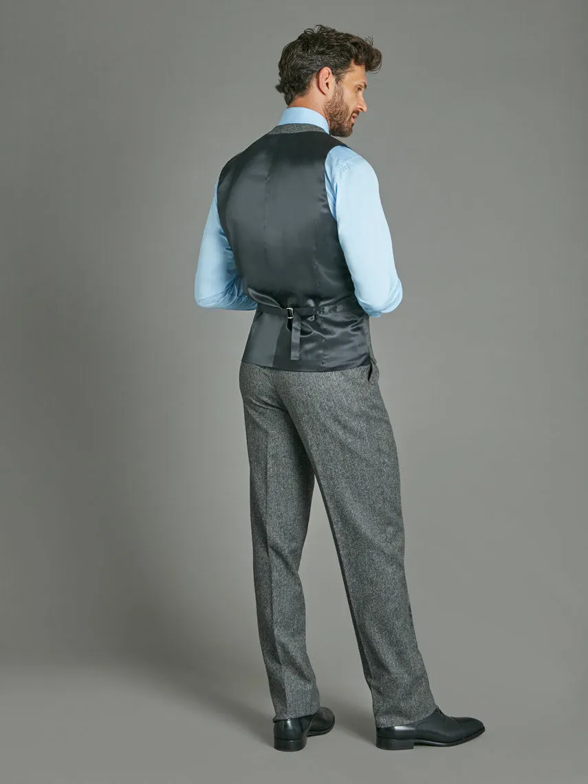 Double Breasted Wool Vest - Flecked Mid Grey