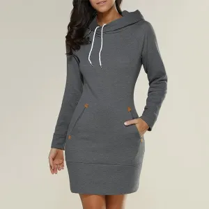 DressBetty - Spring Ladies Knee-Length Dress Hooded Warm Sweatshirt