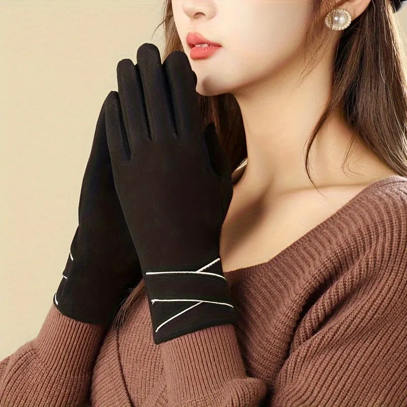 Elegant Thermal Knit Gloves - Touch Screen, Windproof, Coldproof, Stretchy, and Warm Full Finger Gloves for Weekend Casual Wear in Autumn and Winter