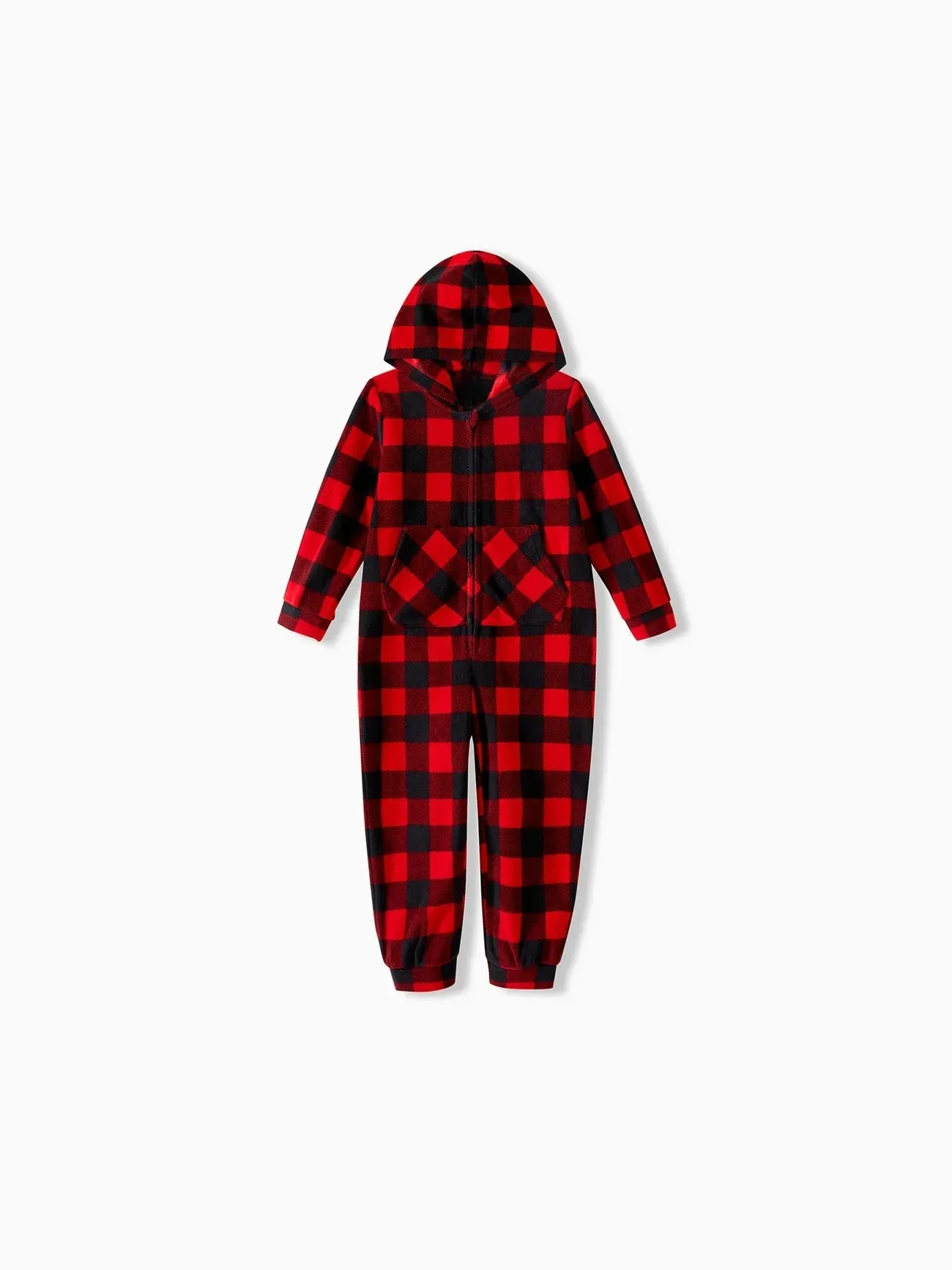 Family Matching Plaid Zipper Hooded Pajamas Set