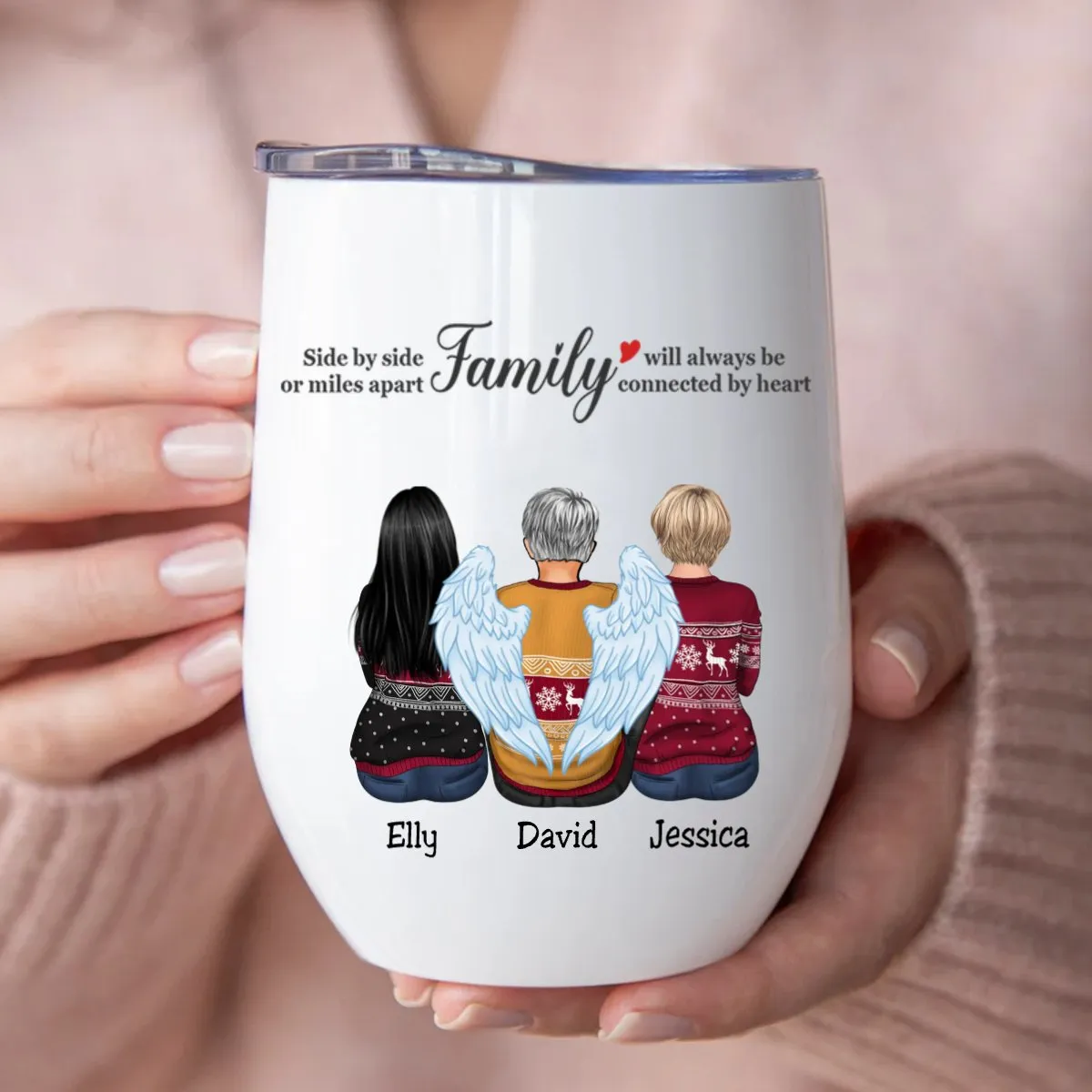 Family - Side By Side Or Miles Apart Family Will Always Be Connected By Heart - Personalized Wine Tumbler (LH)