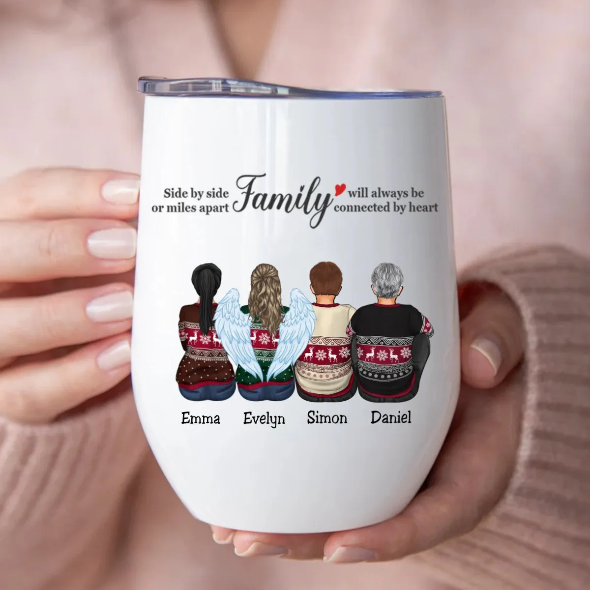 Family - Side By Side Or Miles Apart Family Will Always Be Connected By Heart - Personalized Wine Tumbler (LH)