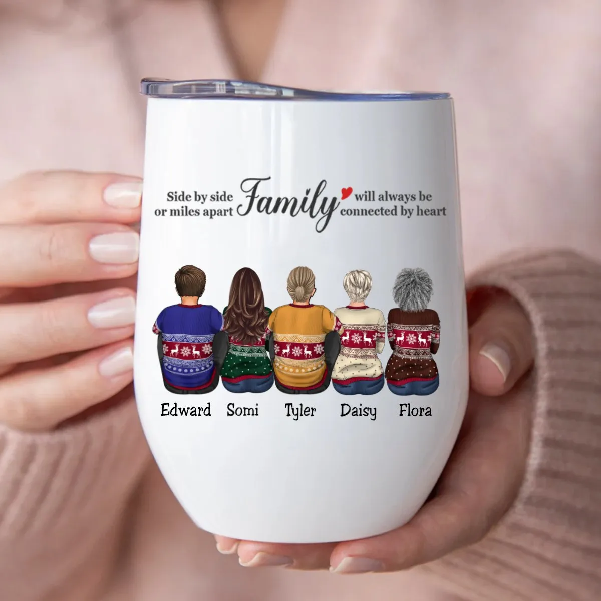 Family - Side By Side Or Miles Apart Family Will Always Be Connected By Heart - Personalized Wine Tumbler (LH)