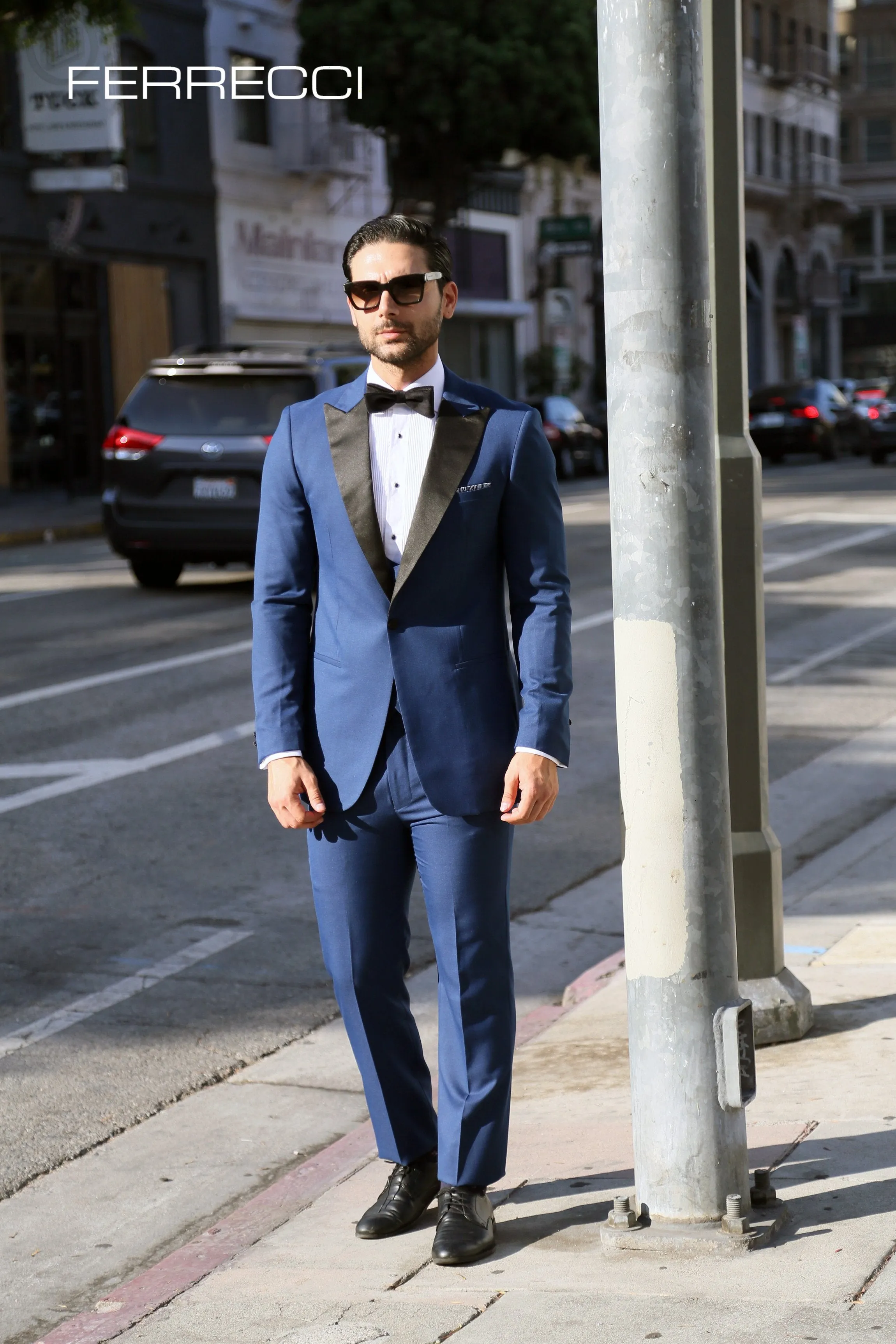 Ferrecci Luna 3 Piece Slim Fit Indigo Blue Peak Lapel Tuxedo