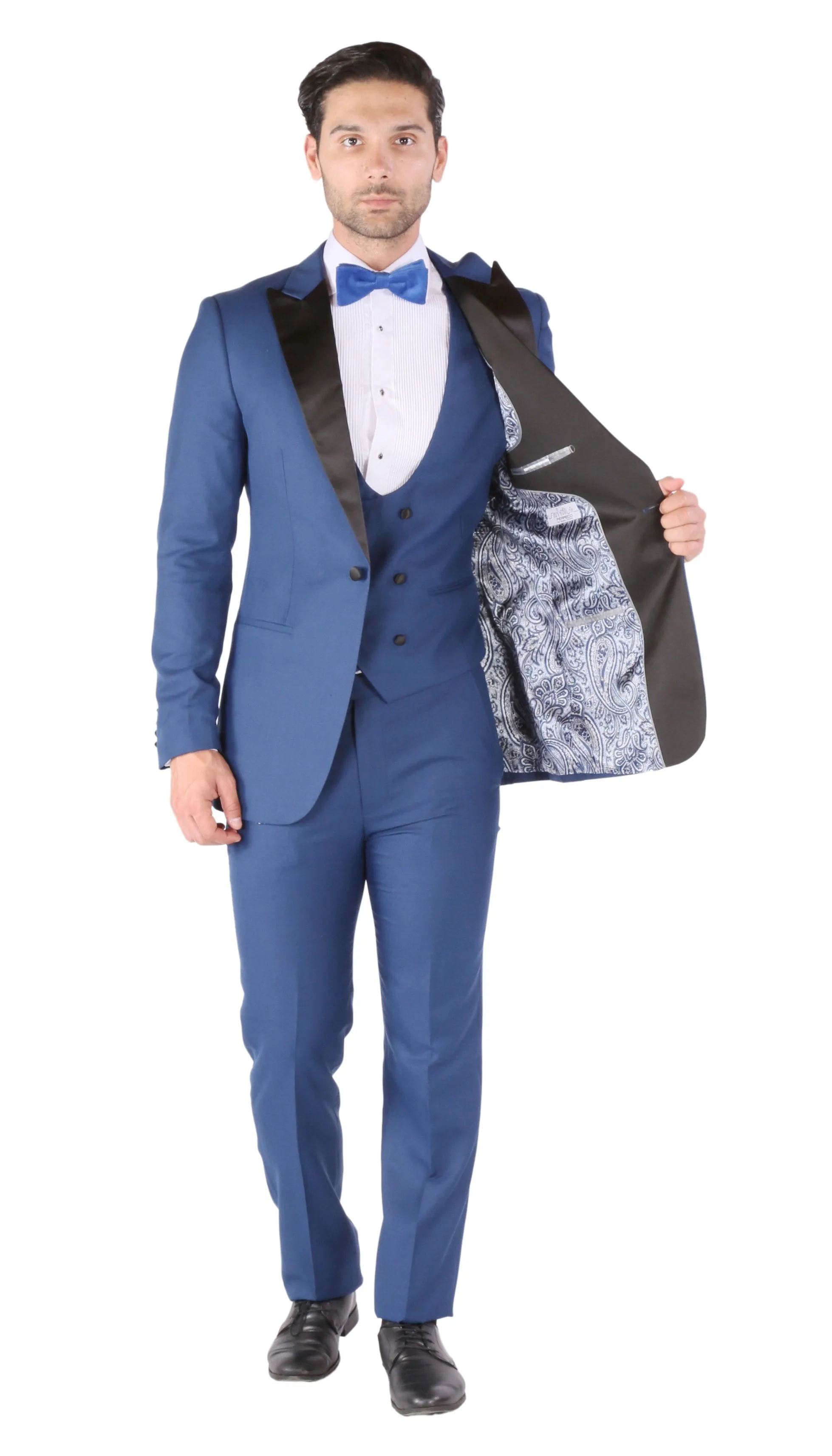 Ferrecci Luna 3 Piece Slim Fit Indigo Blue Peak Lapel Tuxedo