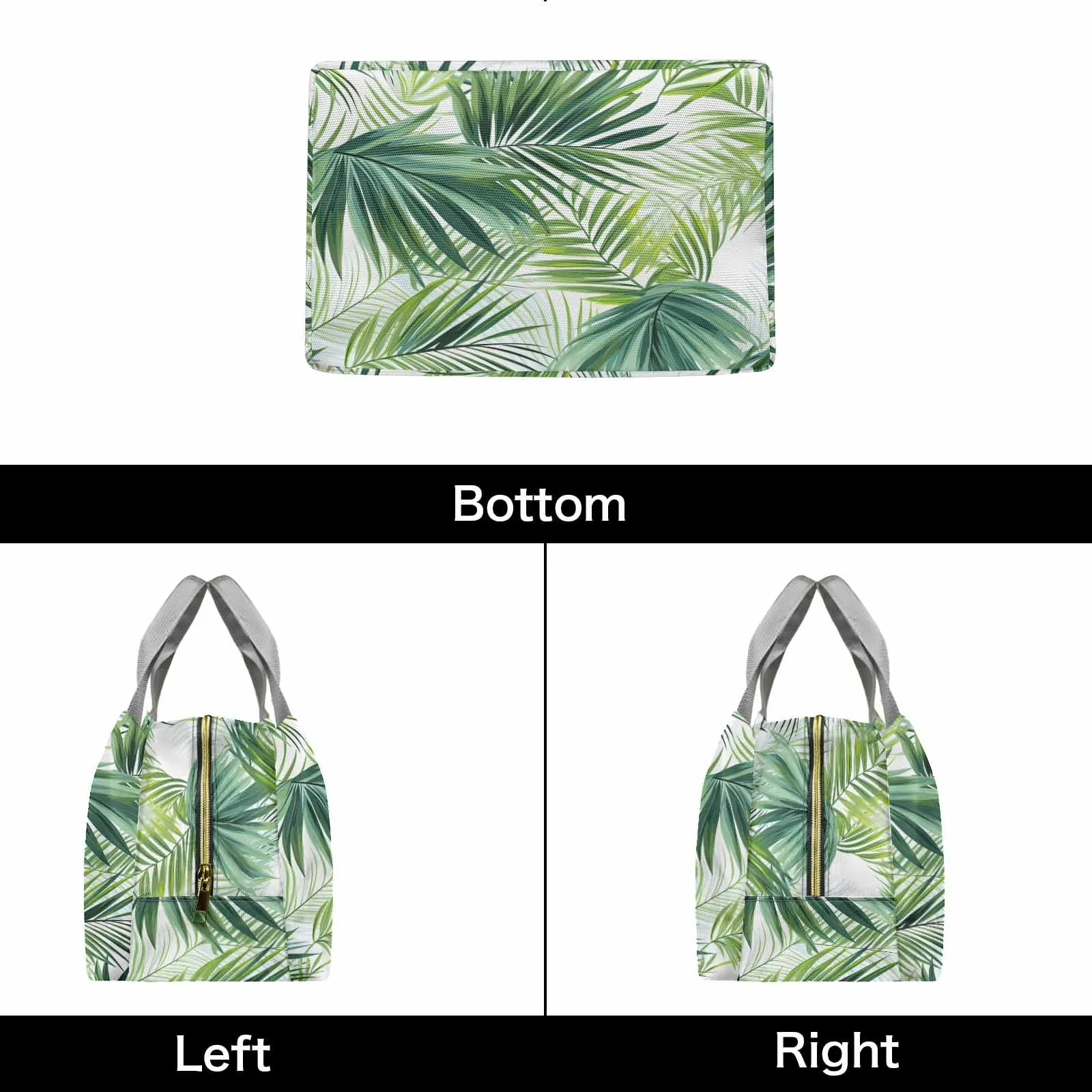 Green Palm Leaves  Portable Lunch Bag-Grey Handle