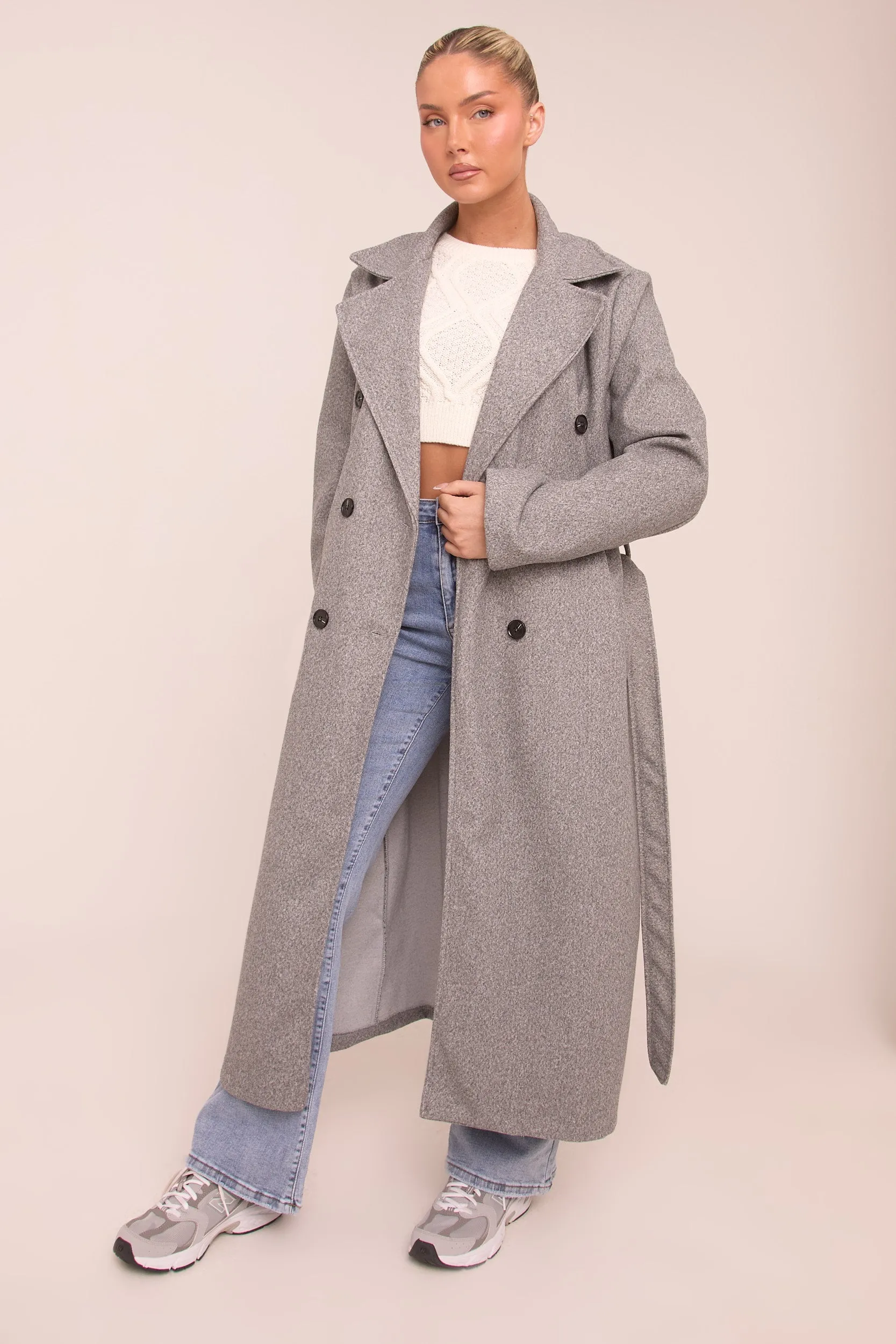 Grey Double Breasted Wool Look Coat - Eloise