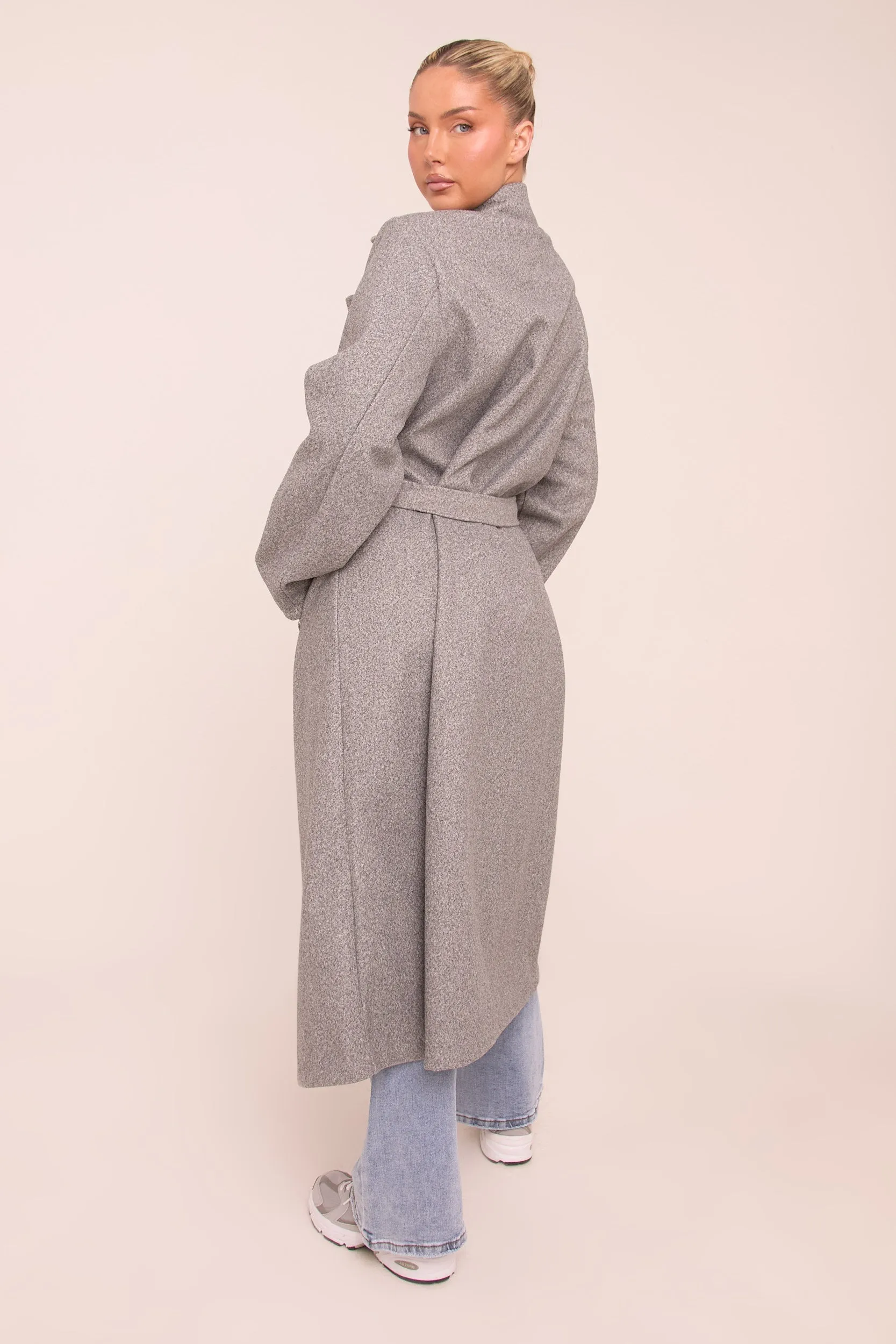 Grey Double Breasted Wool Look Coat - Eloise