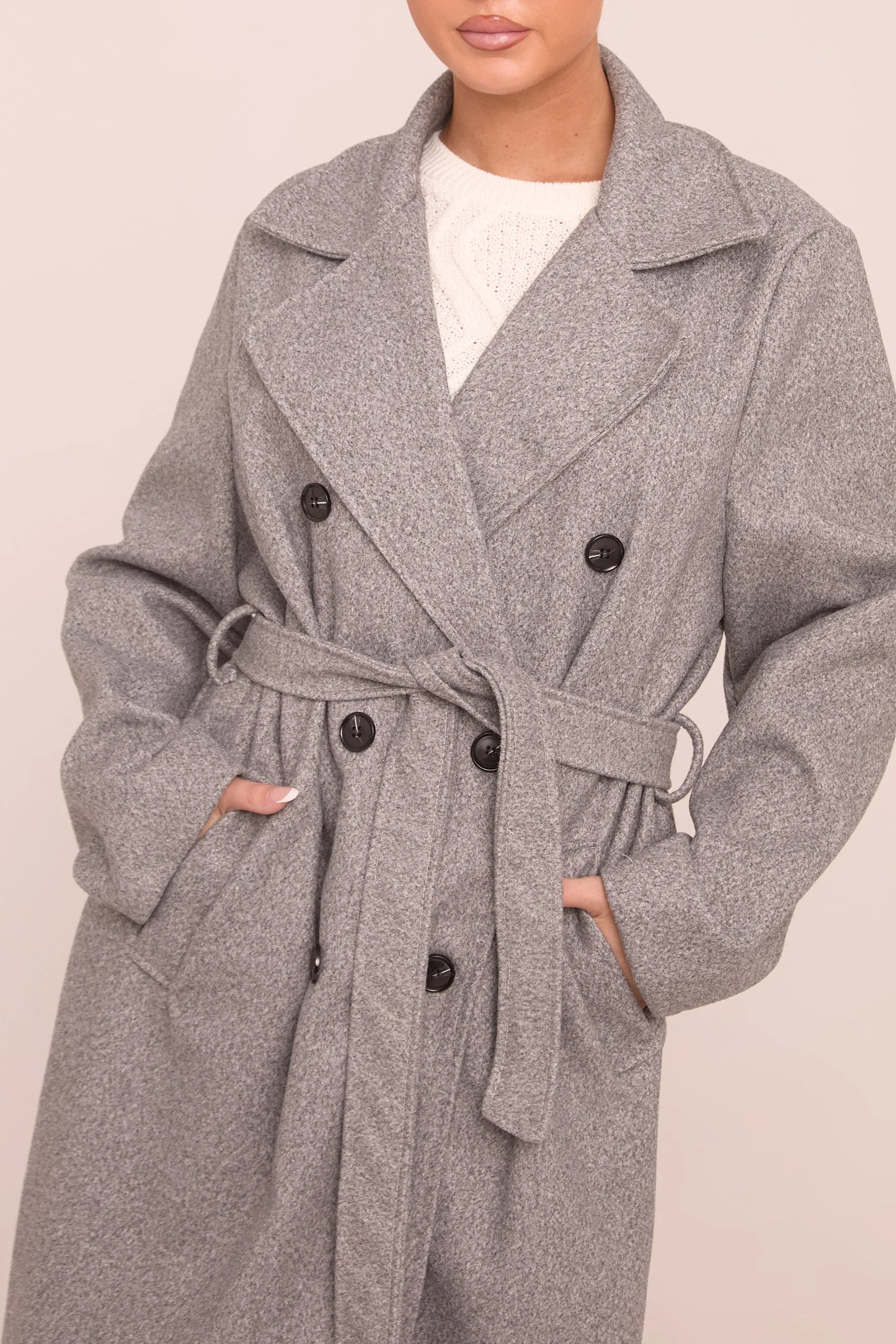 Grey Double Breasted Wool Look Coat - Eloise