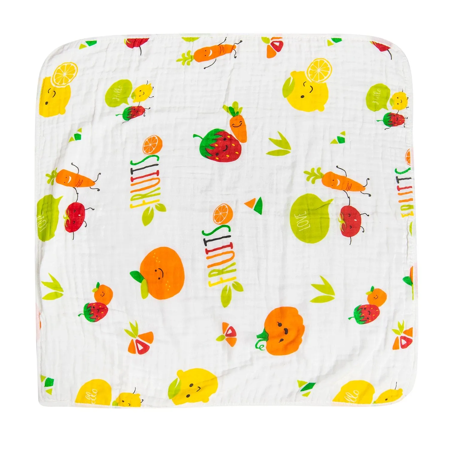 Hooded Wrapper 100% Muslin Cotton Fun With Fruits White