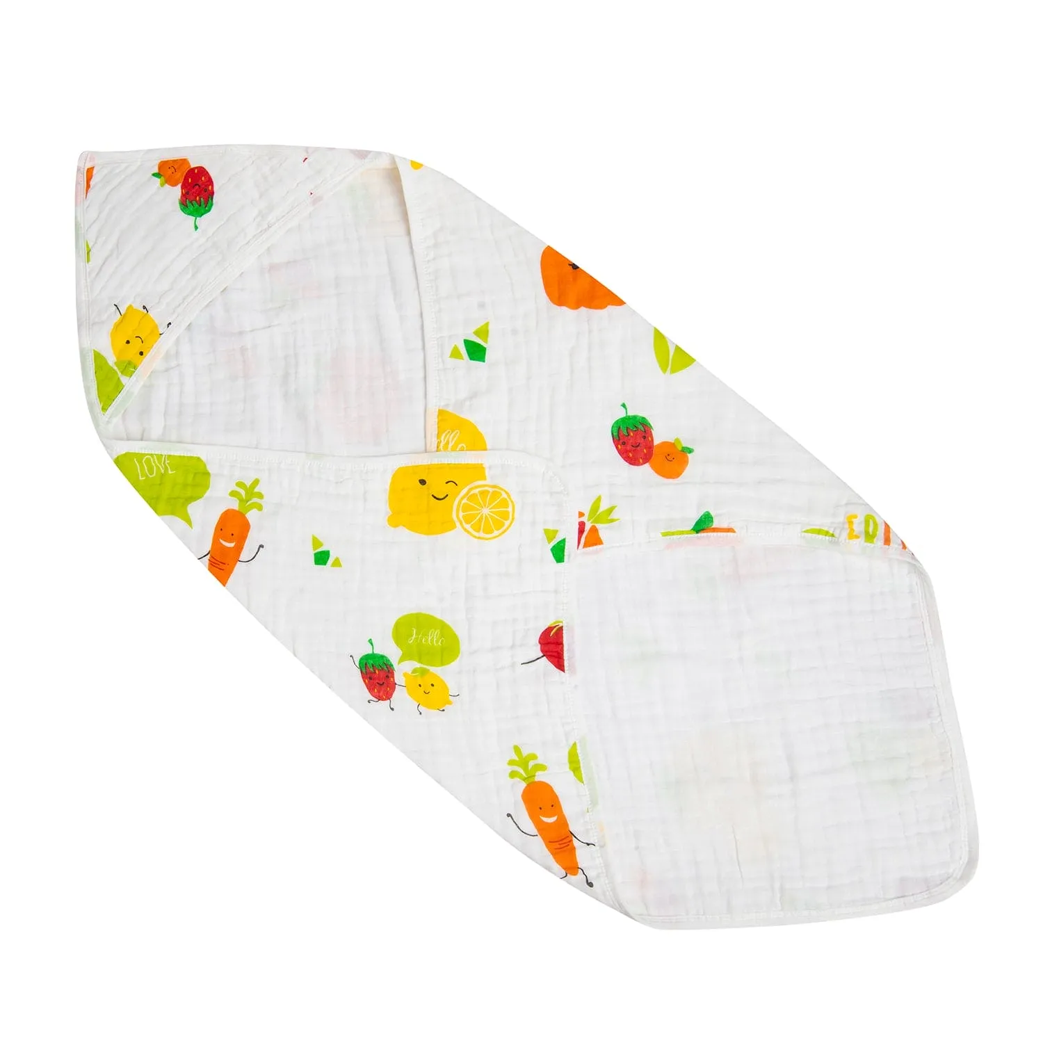 Hooded Wrapper 100% Muslin Cotton Fun With Fruits White