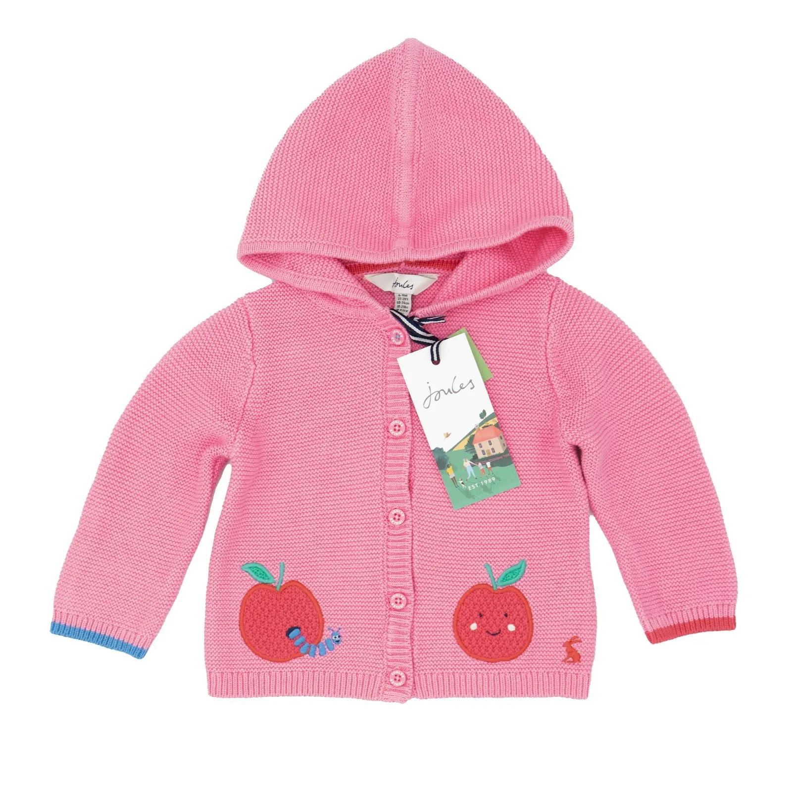 Joules Baby Girl Charmford Hooded Cardigan Apple Pink