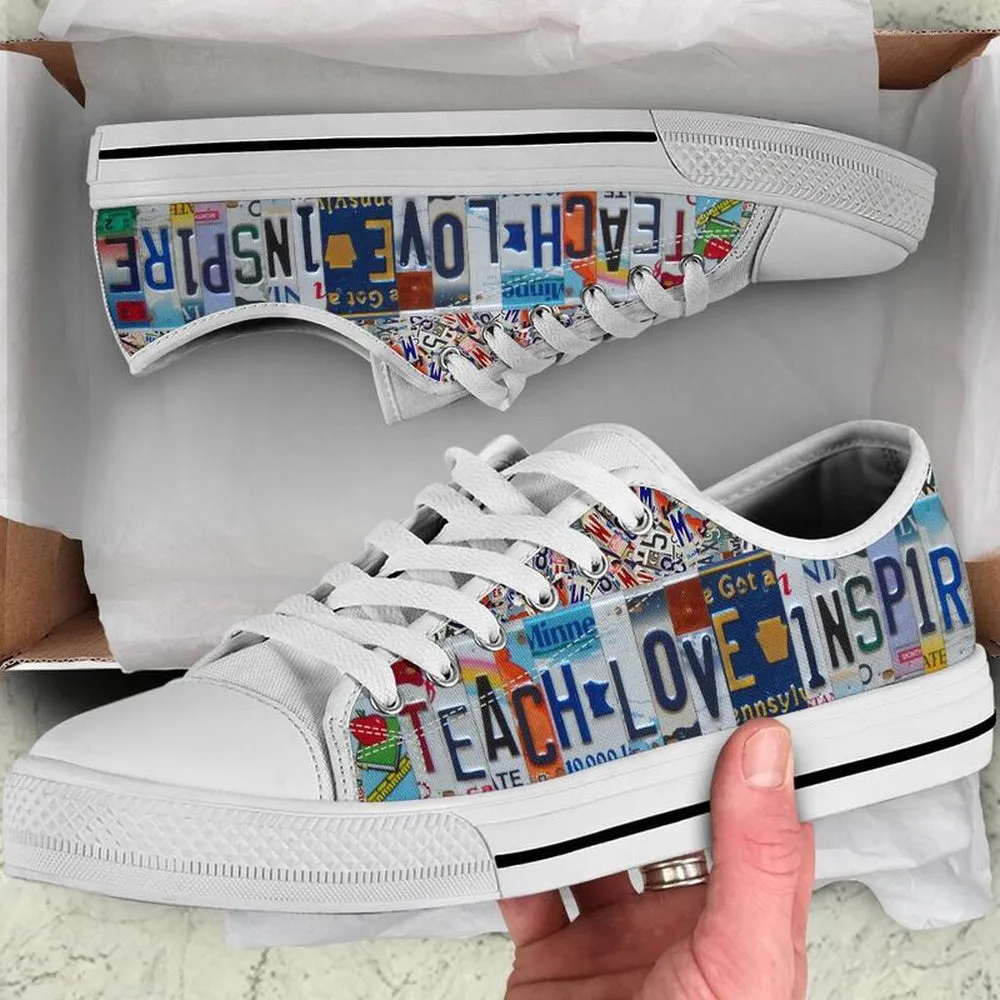 Kindergarten Team License Plates Low Top Shoes, Teacher Shoes, Low Top Sneakers