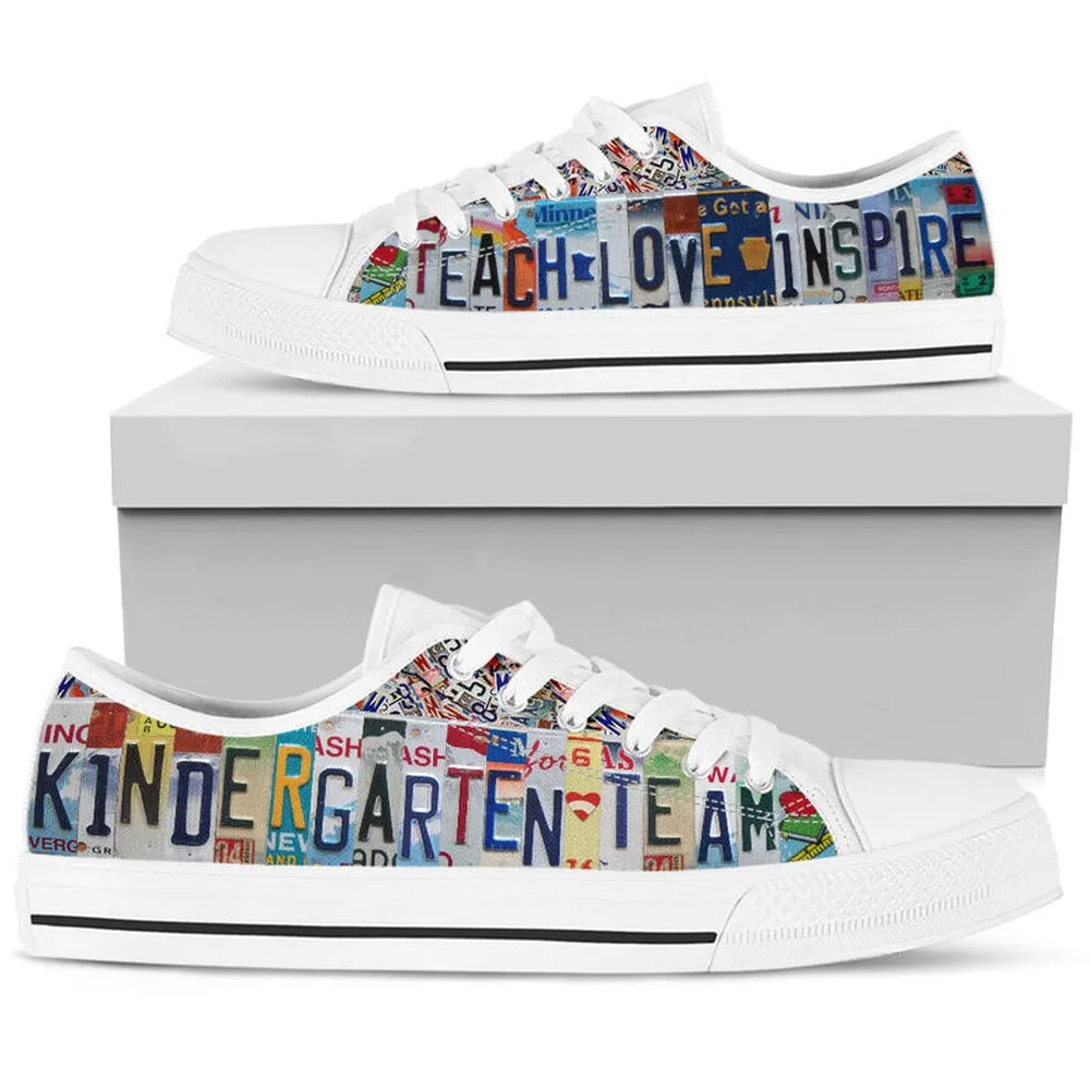 Kindergarten Team License Plates Low Top Shoes, Teacher Shoes, Low Top Sneakers