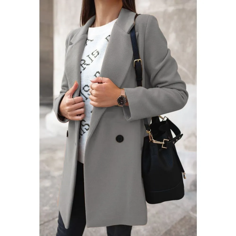 Lapel Collar Double Breasted Wool-Mix Longline Coat