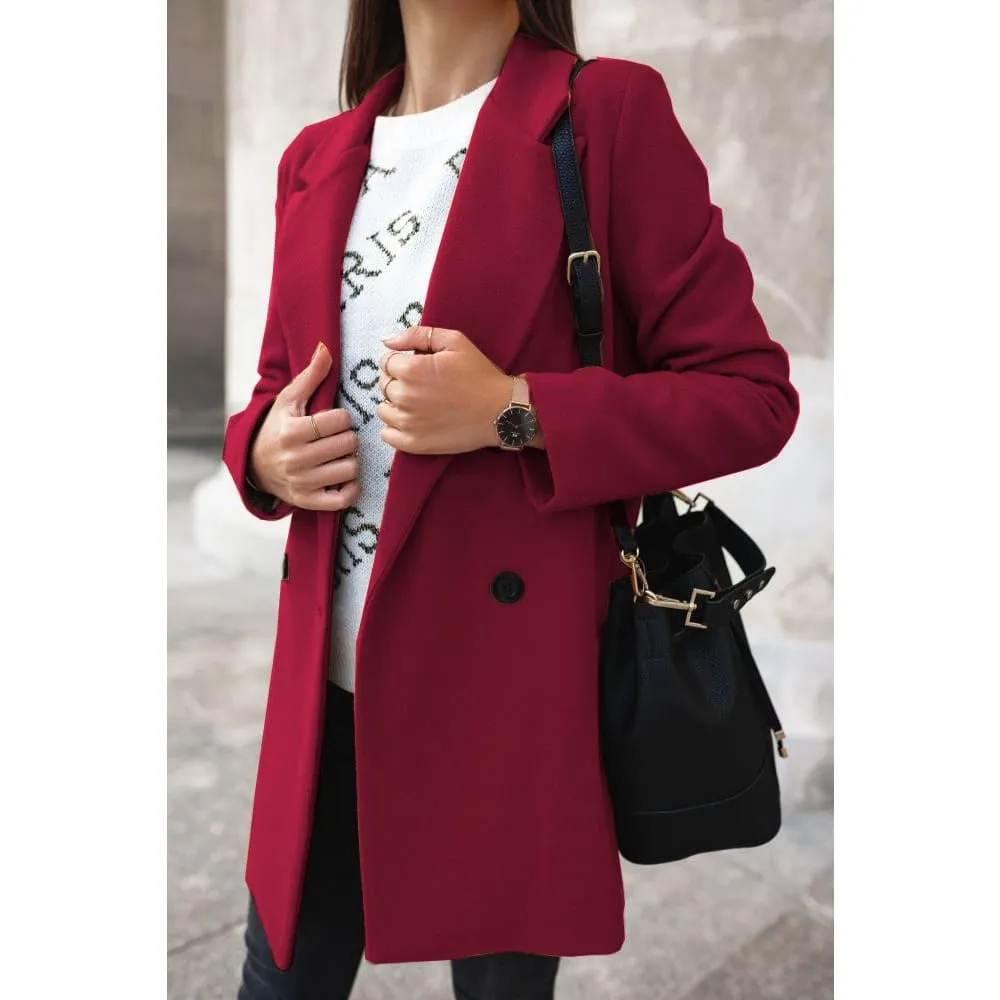 Lapel Collar Double Breasted Wool-Mix Longline Coat