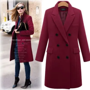 Lapel Neck Double Breasted Flap Pocket Wool-Mix Coat