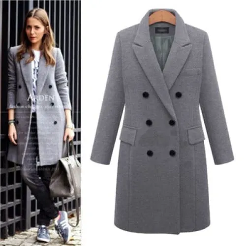 Lapel Neck Double Breasted Flap Pocket Wool-Mix Coat