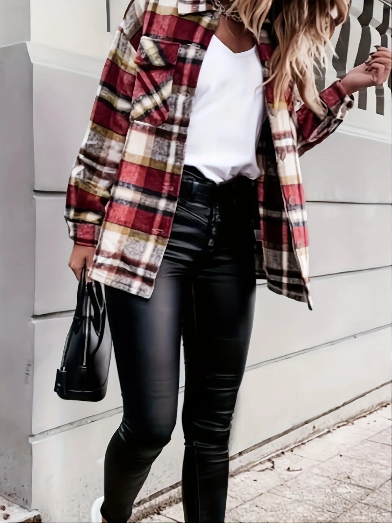 Long Sleeve Plaid Shirt Button Up Casual Plaid Jacket