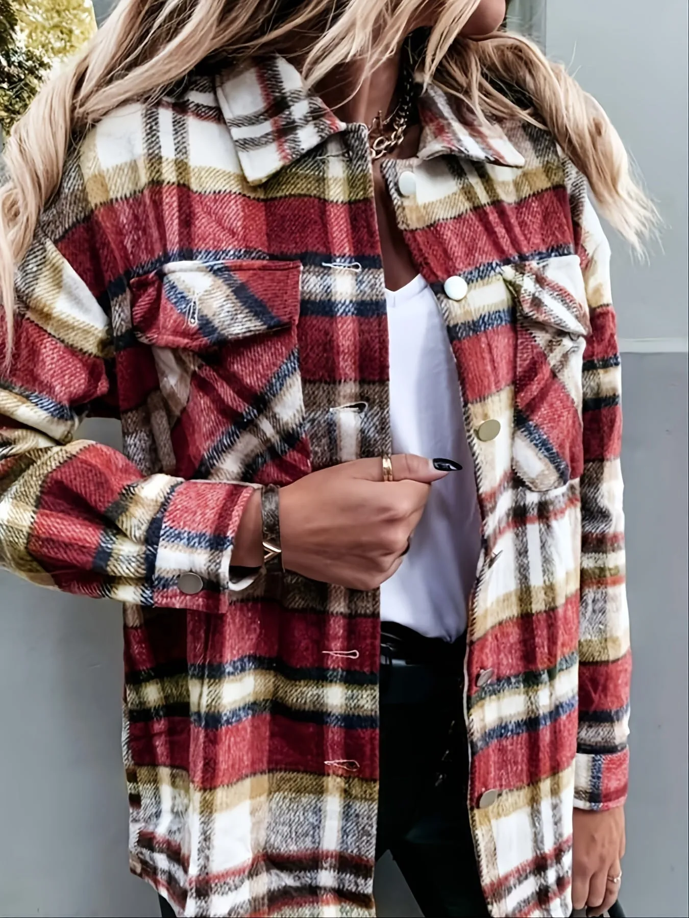 Long Sleeve Plaid Shirt Button Up Casual Plaid Jacket