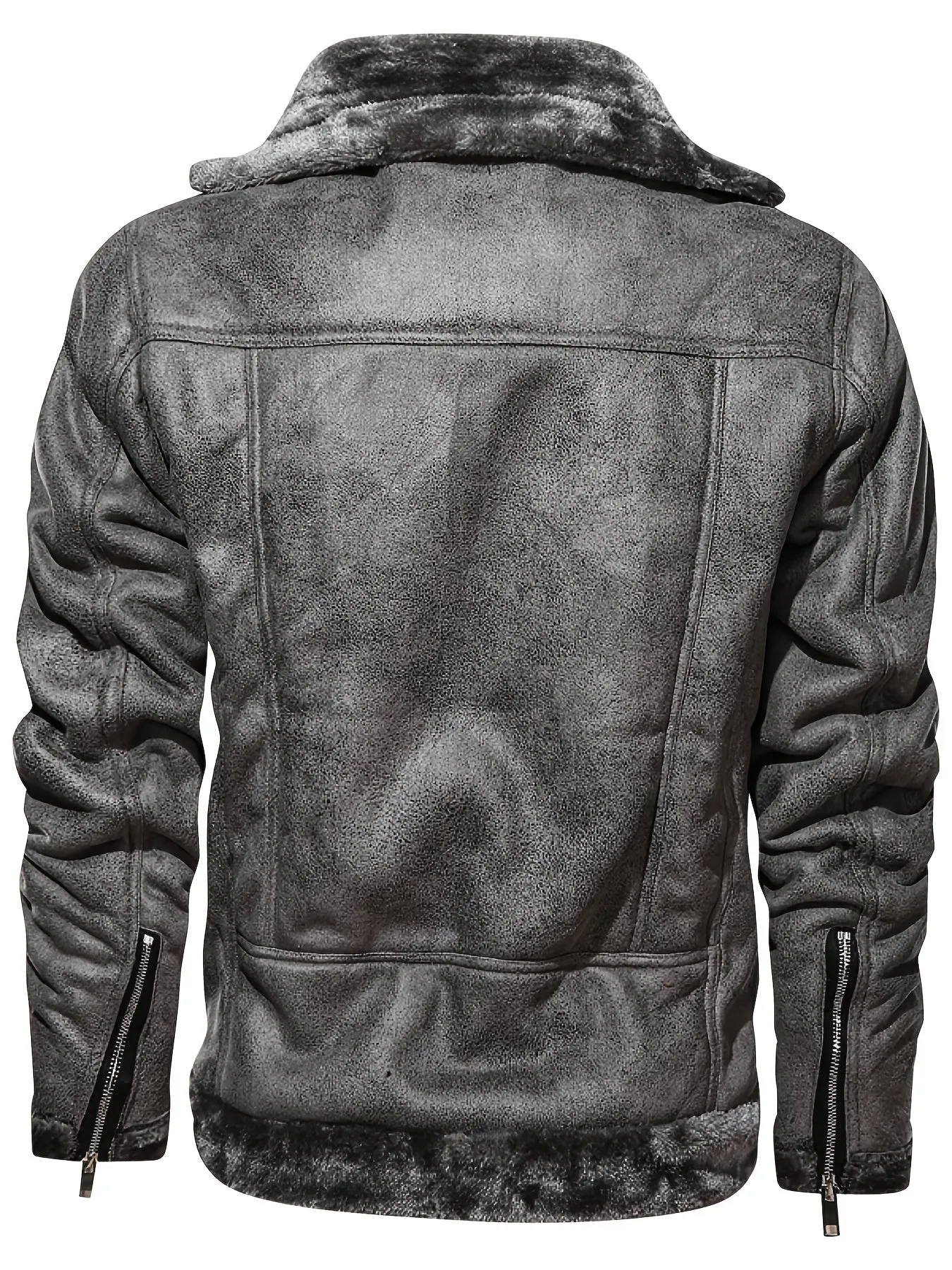 Men's Casual Solid Color Fleece Thickened Faux Leather Jacket