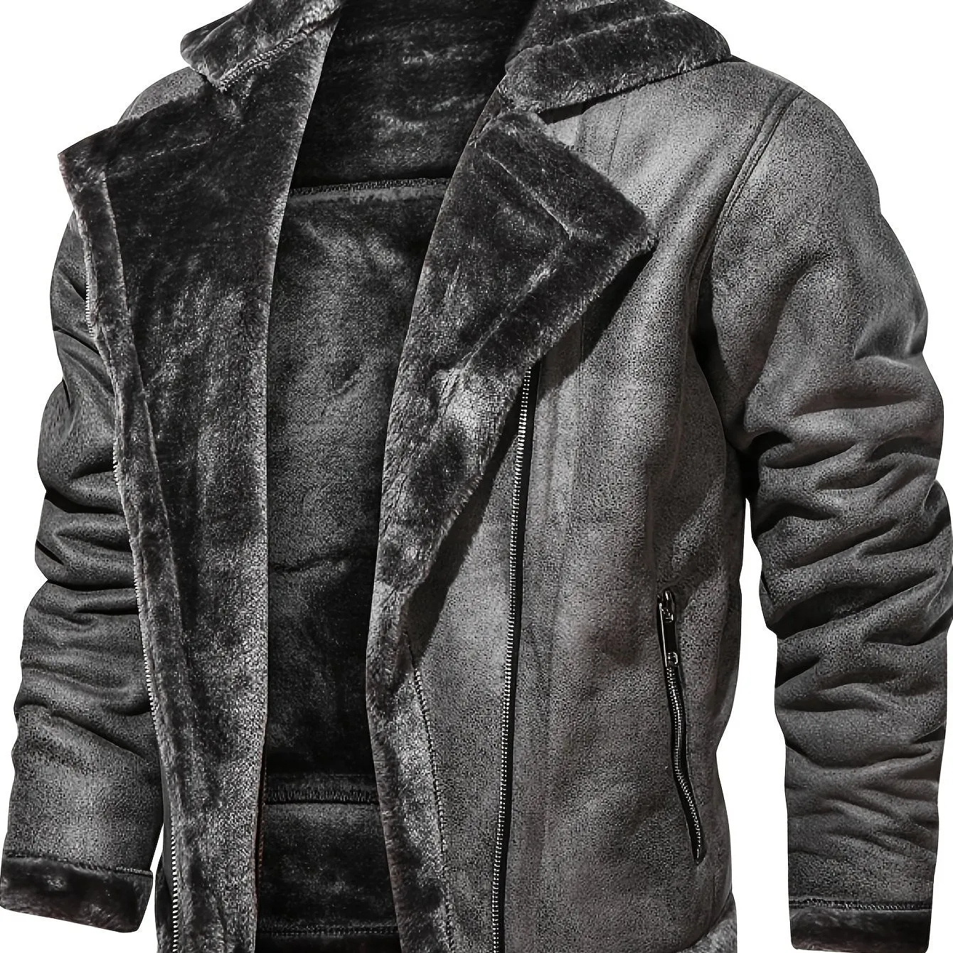 Men's Casual Solid Color Fleece Thickened Faux Leather Jacket