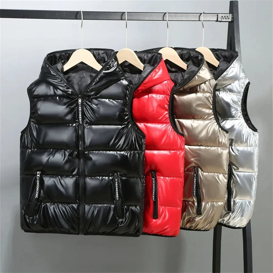 Men's Glossy Hooded Winter Vest Waterproof & Warm