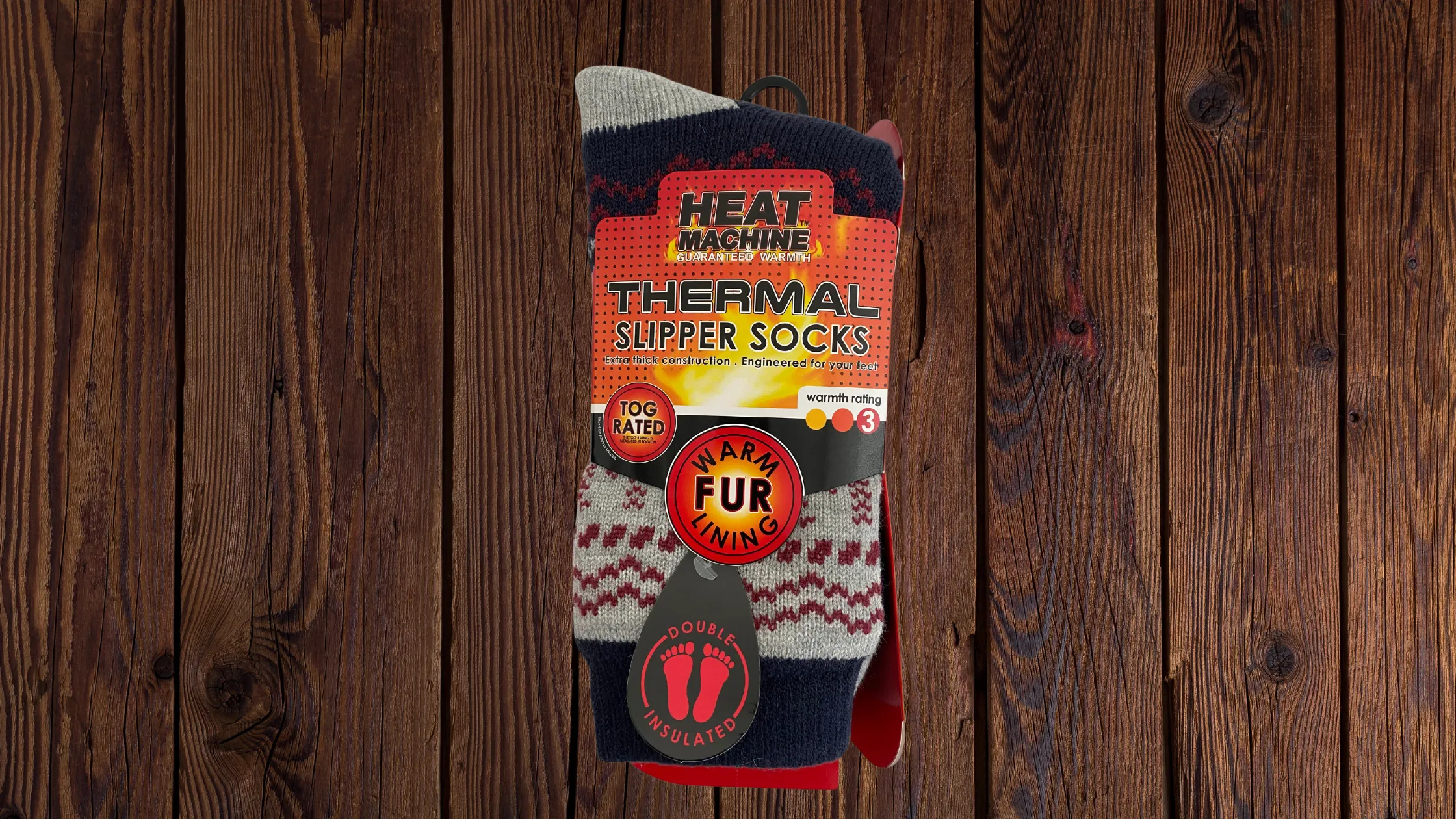 Mens Heat Machine Socks Thermal Tog 2.3 Warm Winter Slipper Socks - Snow Flake