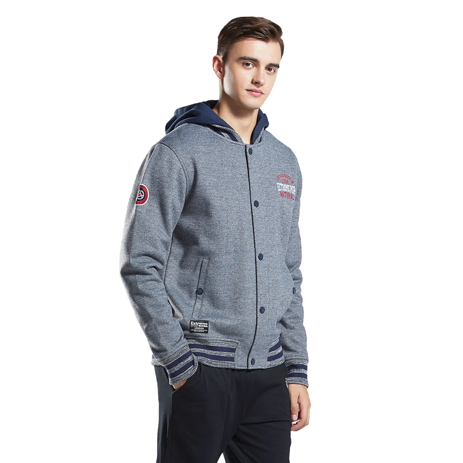 Mens hoodie sweatshirt cotton bonded hooded zip-up outwear jacket