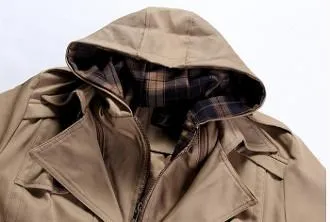 Mens Khaki Removable Hooded Trench Jacket