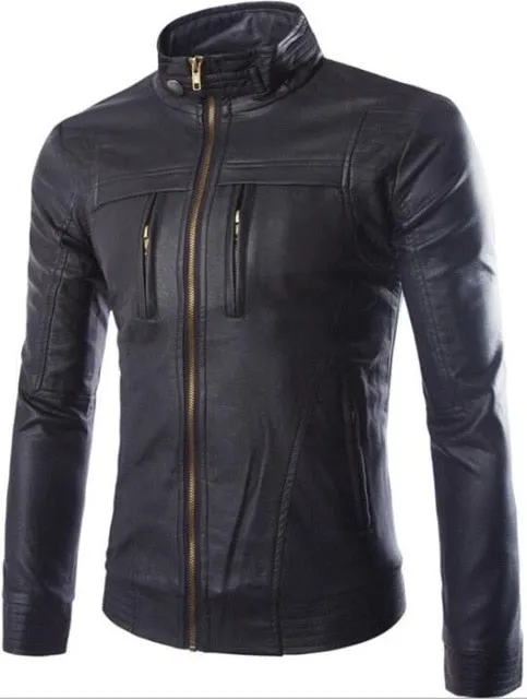 Men's PU Jackets Coats Motorcycle Leather Jacket Men