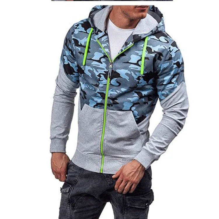 Men's Spring Casual Stitching Camouflage Hooded Hoodies