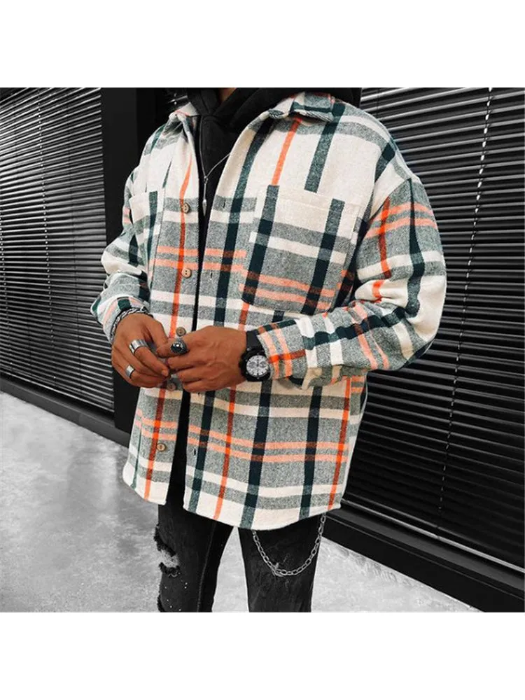 New Thick Shirt Long-Sleeved Plaid Colour Men'S Lapel Casual Jacket