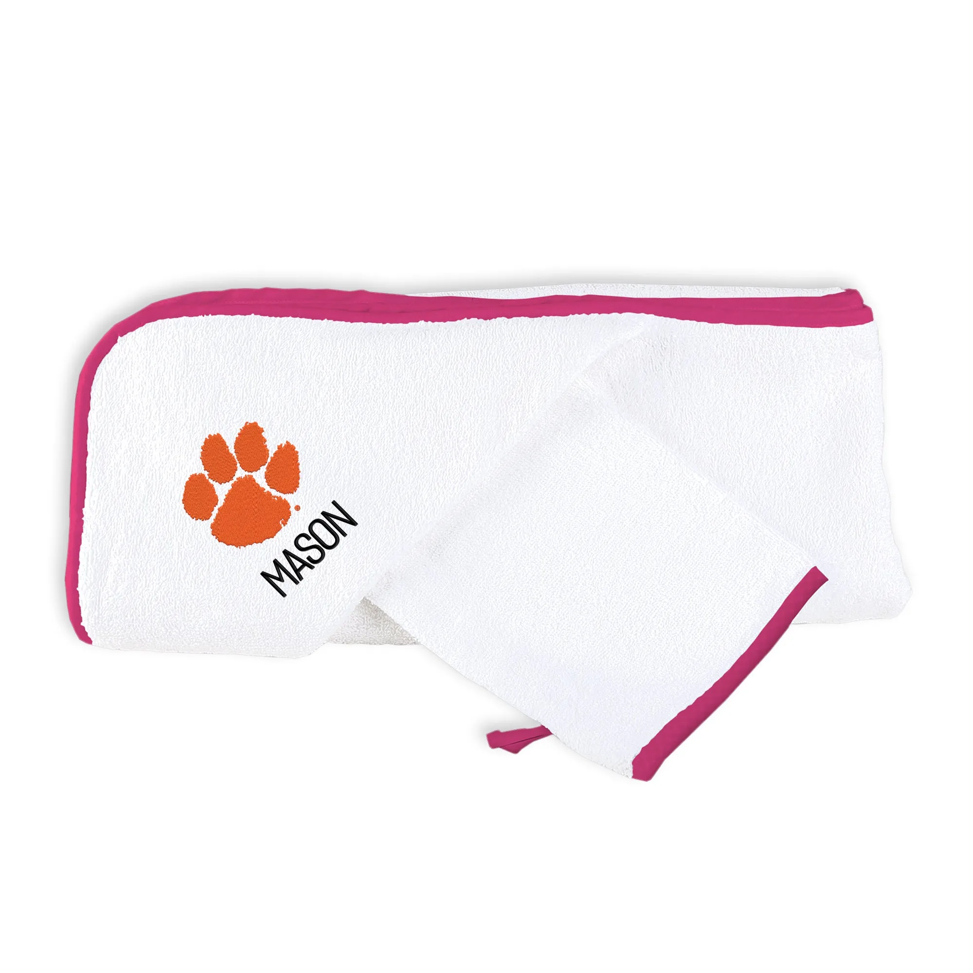 Personalized Clemson Tigers Hooded Towel & Wash Mitt Set